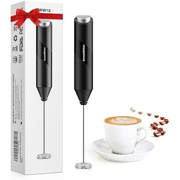 Bonsenkitchen Milk Frother Handheld, Electric Foam Maker with Stainless Steel